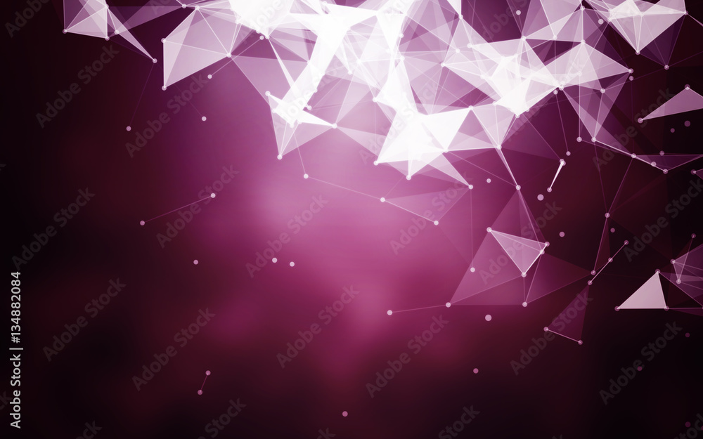 Poster abstract polygonal space purple background with low poly connecting dots and lines - futuristic hud 