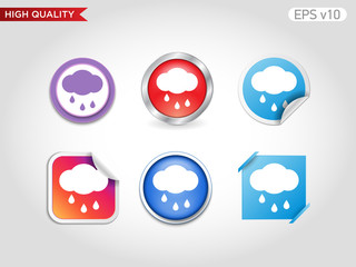 Colored icon or button of rain cloud symbol with background