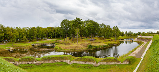 A view of Saaremaa island, Kuressaare castle in Estonia. The castle moat and park