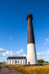 Sorve lighthouse against blue sky, Saaremaa island, Estonia