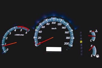 Car speed dashboard in a black background