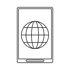 smartphone global connection technology design thin line vector illustration eps 10