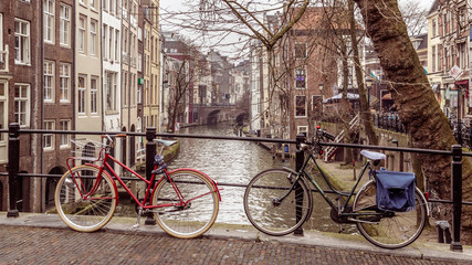 Fototapeta premium Parked bikes in Utrecht in the Netherlands