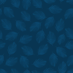Fototapeta na wymiar Tropical blue palm tree leaves in a seamless pattern
