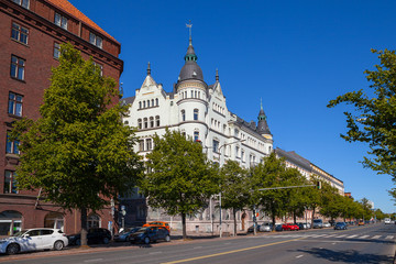 Fototapeta na wymiar Helshinki street and road at summer