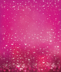 Obraz premium Vector pink bokeh background with hearts.