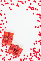 Festive background with decorations in the shape of heart