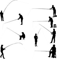 fishermen and fishing collection - vector
