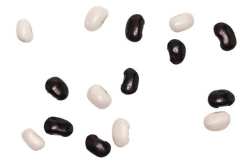 Black and white haricot beans close up isolated on white background, top view, beans background. 