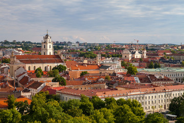 Obraz premium Old town of Vilnius as seen from the Hediminas castle, Lithuania, summer time