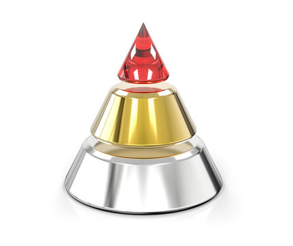 3D Isolated Three Level Pyramid Cone Hierarchy Structure Colored