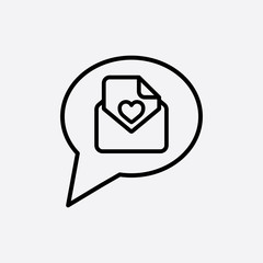 valentine day card notification envelope line icon black on white