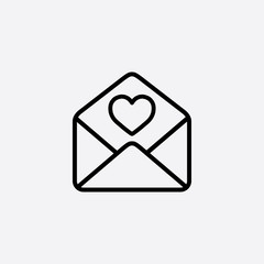 valentine day 14 february card envelope with heart line icon black on white
