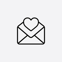 valentine day 14 february card envelope with heart line icon black on white