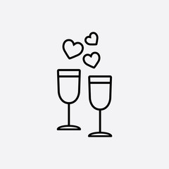 champagne glasses wine couple line icon black on white