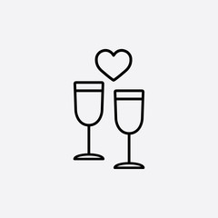 champagne glasses wine couple line icon black on white