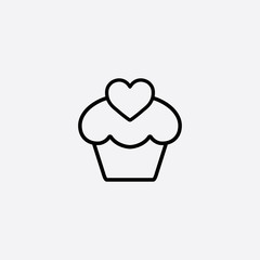 cupcake cake with heart line icon black on white