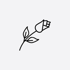 rose flower with leaf line icon black on white