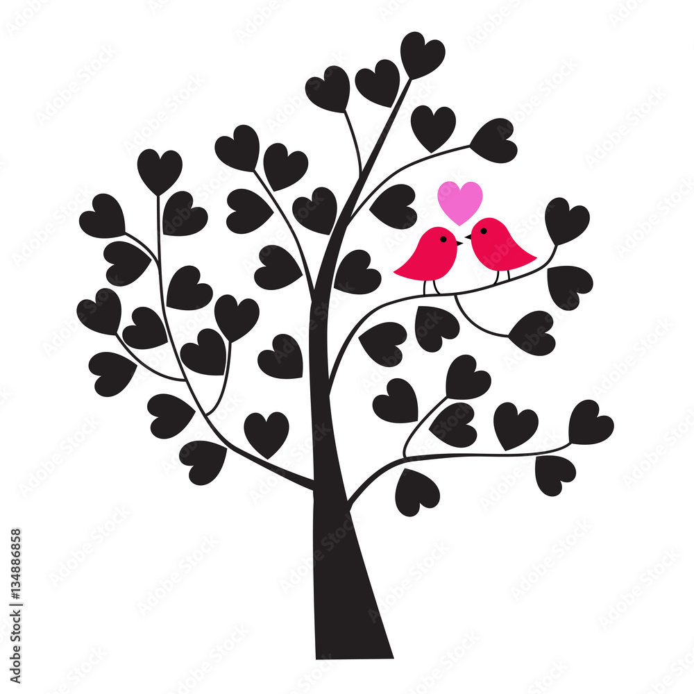 Wall mural valentine's day birds in tree