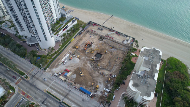 Aerial image of a construction site on the ocean