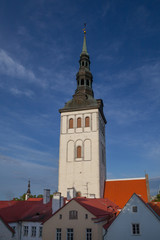 Fototapeta na wymiar Tower of Saint Nicholas Church in Tallinn, Estonia.