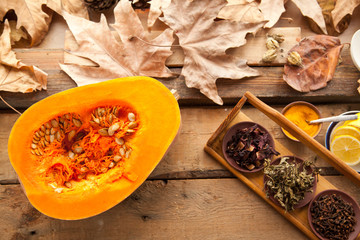 Pumpkin prepared for cooking vegetarian diabetic pie. Healthy food for sport lifestyle.