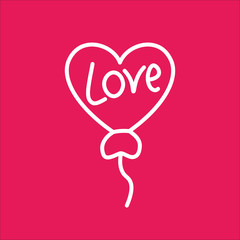 heart shape balloon romantic line icon white on pink