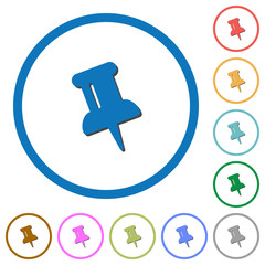 Push pin icons with shadows and outlines