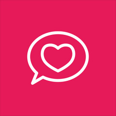 love confession like heart in speech bubble sign line icon white on pink
