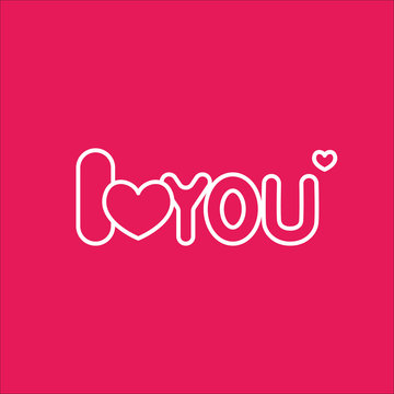 i love you text line icon white on pink