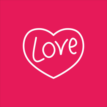 love in heart line icon white on pink