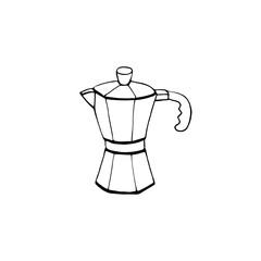 Coffee pot symbol isolated on white background. Kitchen tool outline in cartoon style.