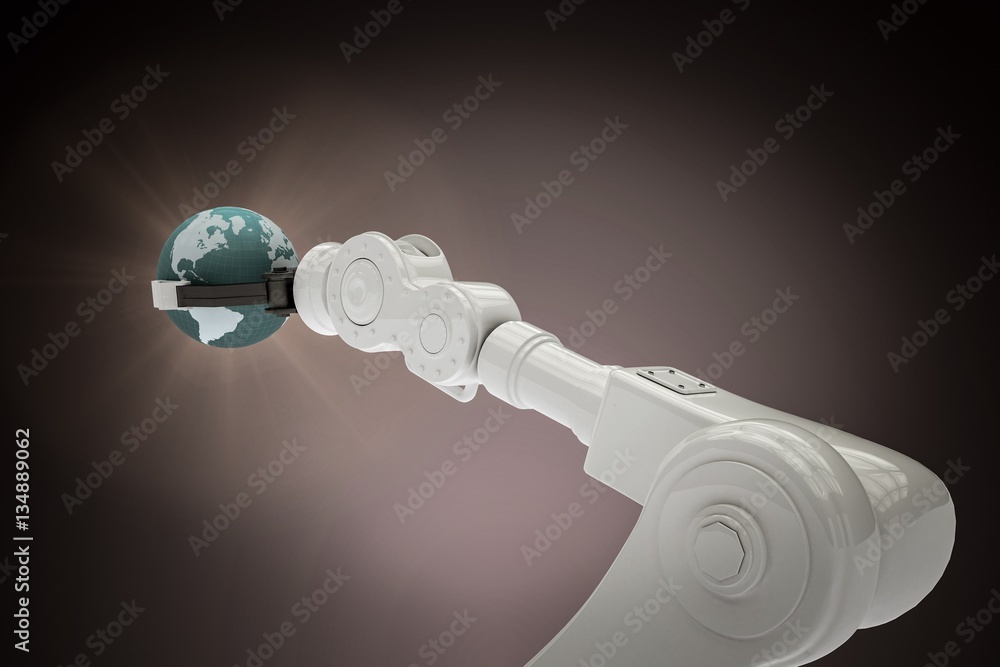 Poster composite image of composite image of robotic arm with globe 3d