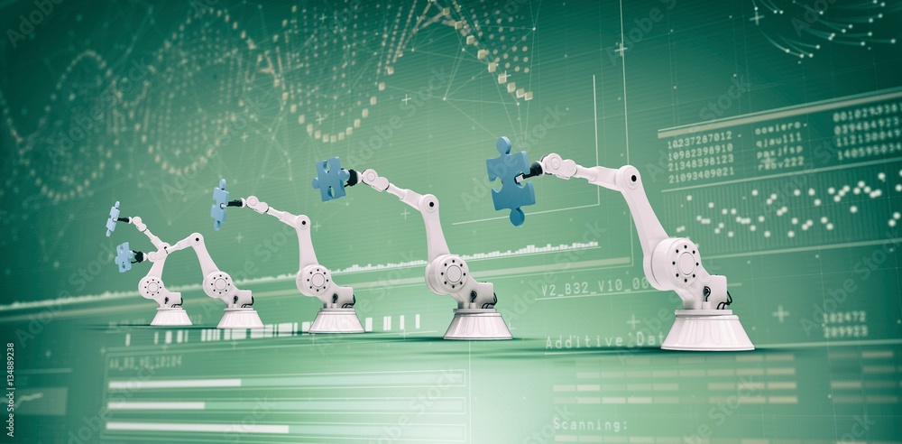 Aufkleber composite image of modern robots with jigsaw puzzles 3d