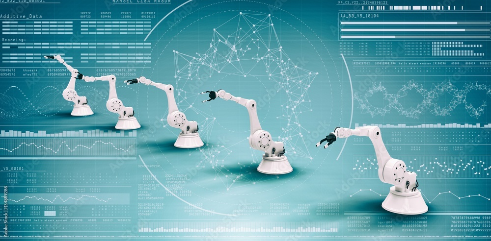 Poster composite image of vector image of modern robots 3d