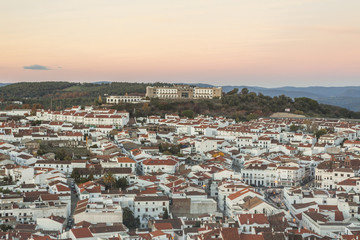 Obraz premium White architecture and red roofs in tourist Aracena's town. Huel