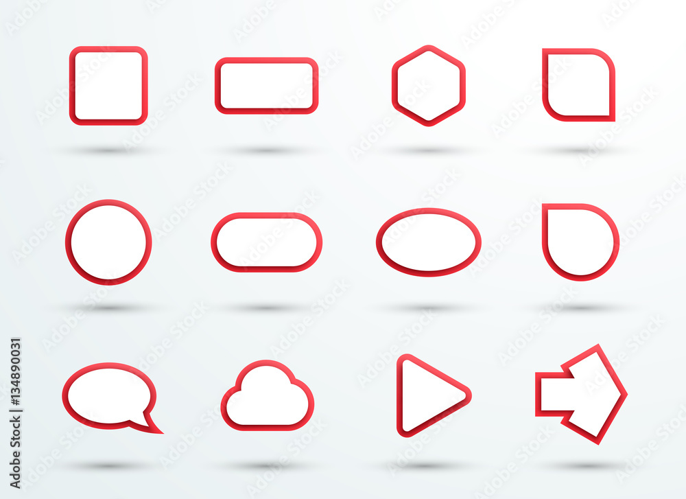 Fototapete vector 3d red text box frames different shapes set of 12