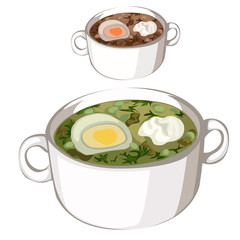 Chicken soup with egg and sour cream, vector food