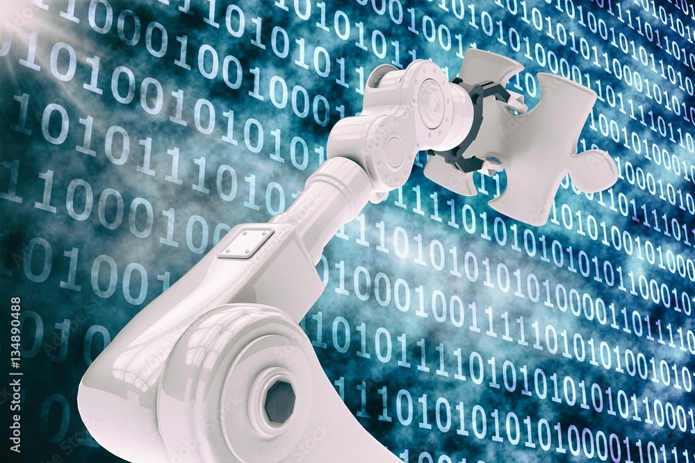 Poster vector image of robot holding puzzle 3d