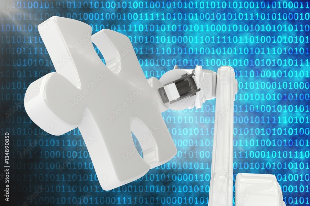 Poster digital generated image of robot with jigsaw piece 3d
