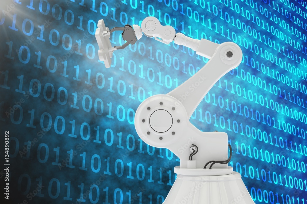 Poster digital generated image of robot holding game piece 3d