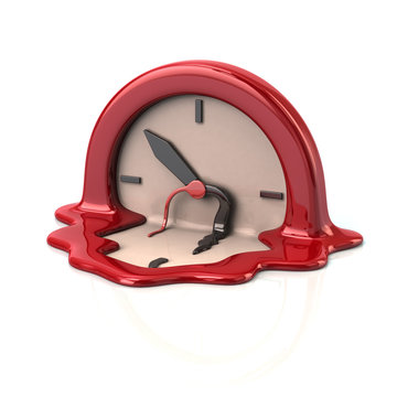 Surreal style melting red clock time concept