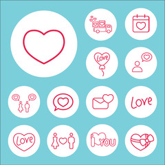 heart love symbol valentine line icons set