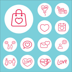 romantic date reminder calendar line icons set