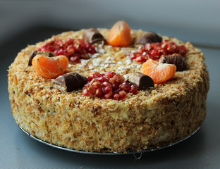 Layer Cake Napoleon with tasty decorations closeup