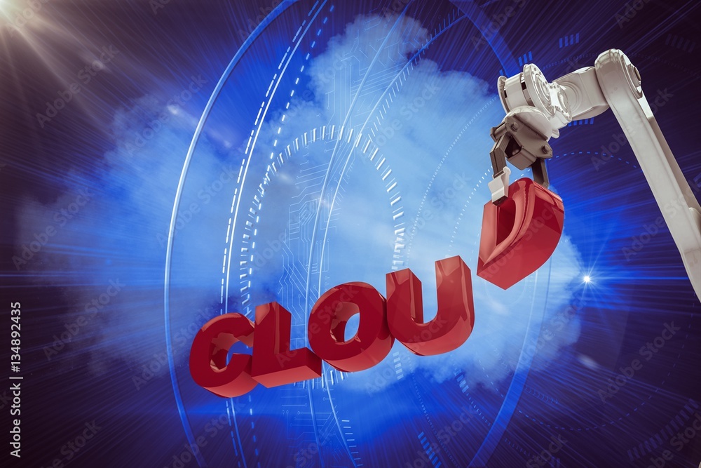 Poster composite image of image of robotic arm framing cloud text 3d