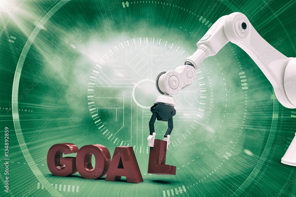 Aufkleber composite image of robotic arm arranging goal text 3d