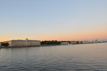 Fototapeta premium Views of the river Neva, Universitetskaya embankment with Blagov