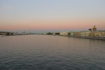 Fototapeta premium View of the Neva river, Palace bridge, the English embankment, S