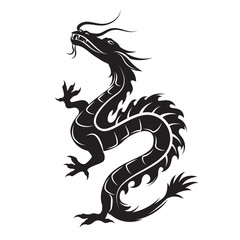 Dragon silhouette. Dragon symbol could be interpreted as the embodiment of natural forces, wisdom and the creative essence of the world - Yan. Tribal vector.  Isolated on white background. 